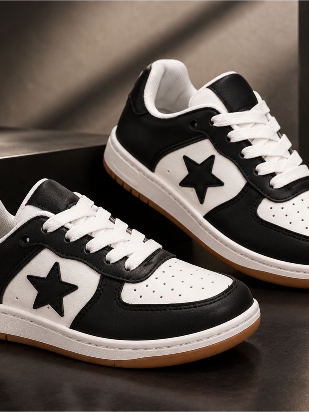 Kids Black and White Star Accent Sneakers
